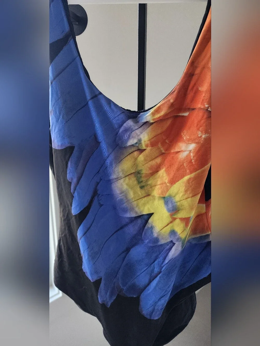 Onia Kelly One Piece Black Swimsuit with Blue, Orange & Yellow Feather Size S